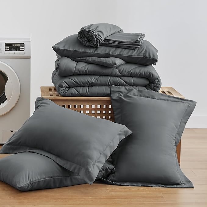 Love's cabin Oversized Queen Comforter Set Dark Grey, 7 Pieces Bed in a Bag - Image 6