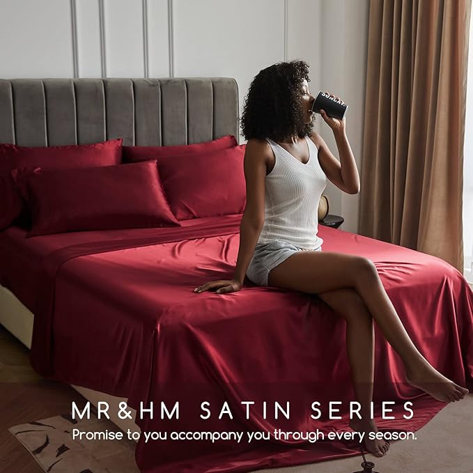 MR&HM Satin Bed Sheets, Twin XL Size Sheets Set - Image 6