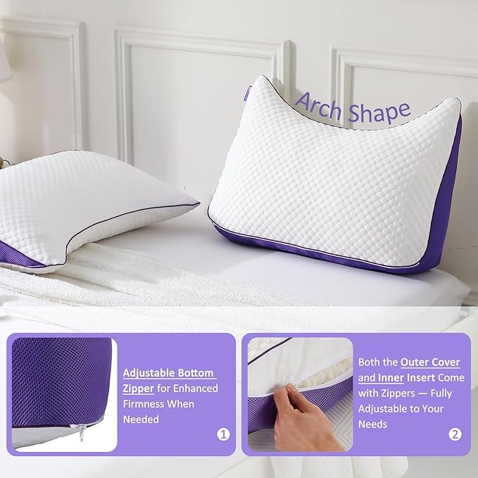 HOMELAB Adjustable Crescent Shredded Memory Foam Pillows King Size, Cooling Bed - Image 7