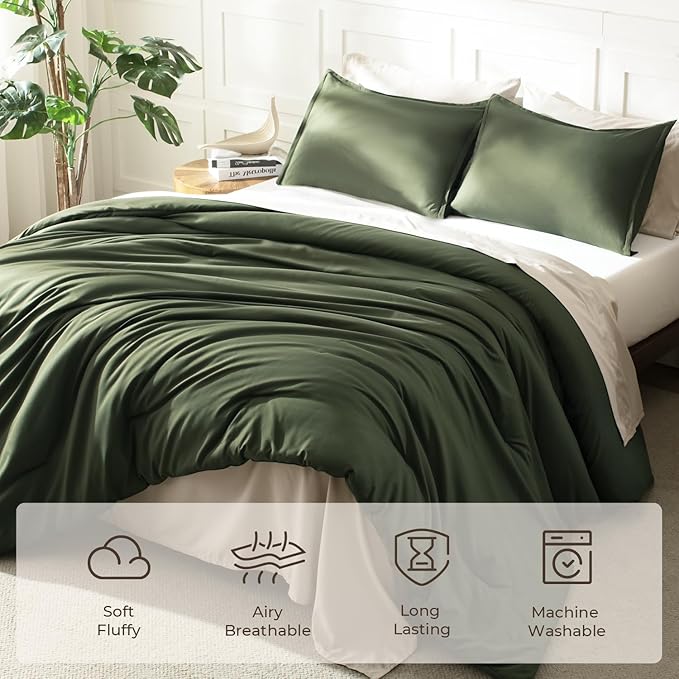 Litanika Dark Olive Green Twin/Twin XL Comforter Set, 2 Pieces Solid Bedding - Image 3