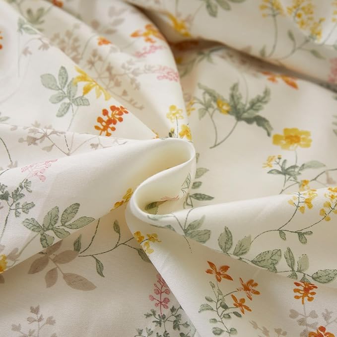 mixinni 100% Cotton Duvet Cover Set Twin, Reversible Spring Floral Ruffle Green - Image 8