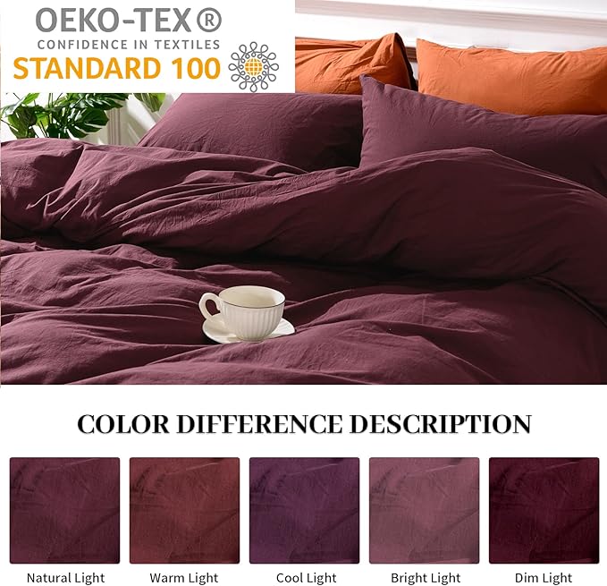 NEXHOME PRO Duvet Cover Set Kids Twin Size Linen Look Textured Organic Natural - Image 3