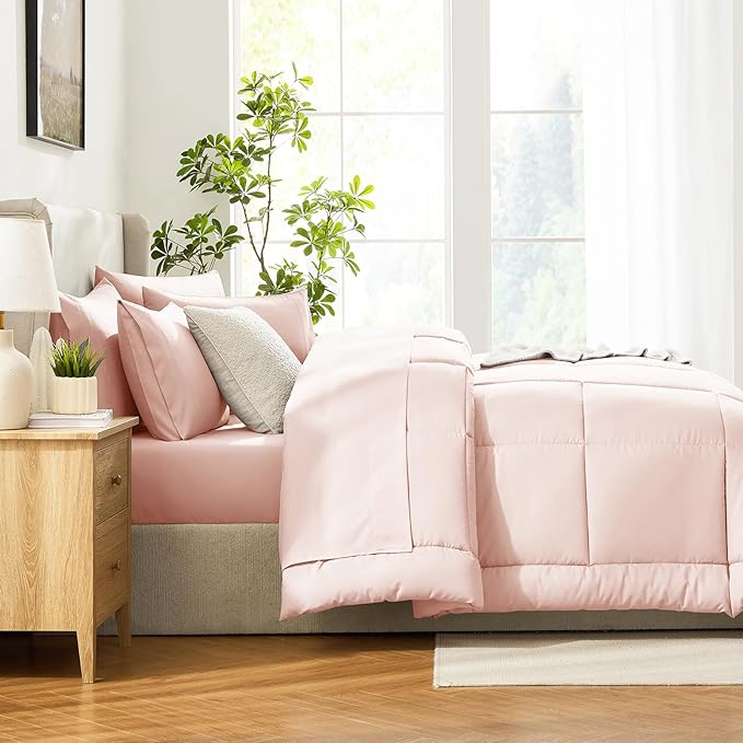 CozyLux Oversized Queen Comforter Sets Blush Pink, 7 Pieces Bed in a Bag - Image 9