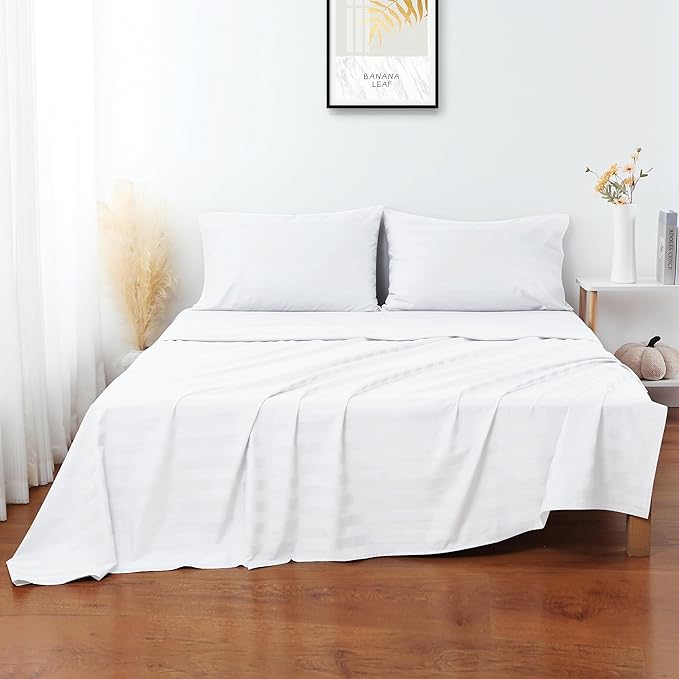 Flat Sheet Only Twin Size, 400 TC 100% Egyptian Cotton Flat Sheet Striped - Image 3