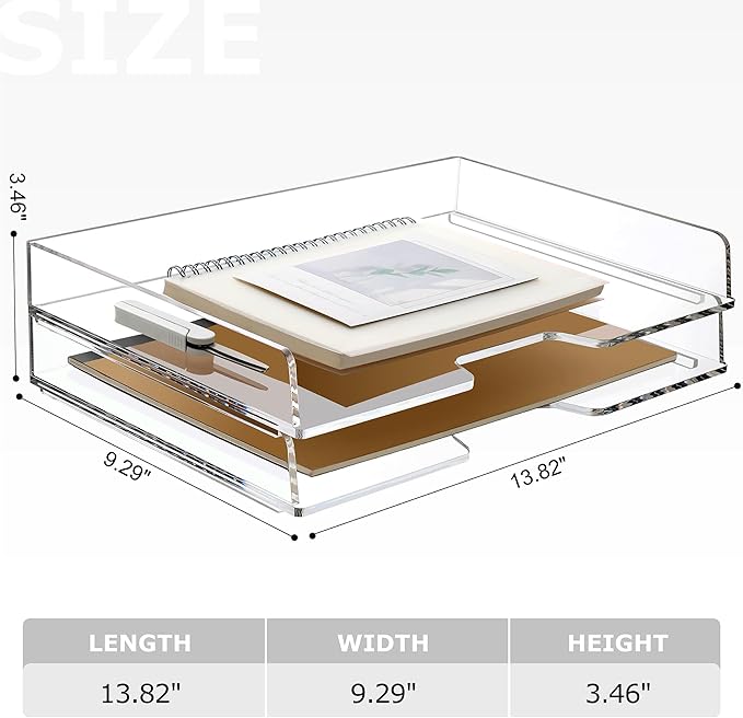 2 Pack- Stackable Paper Letter Tray, Enlarged A4 File Desk Organizer Acrylic Desk Organizers and Accessories Sorter Tray, Clear Workspace Office Supplies Organizers, 13.78inx9.25inx3.62in-DeskoryOffice