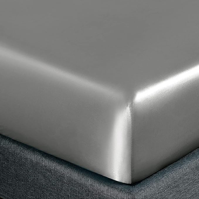 Homiest Luxury Light Grey Satin Fitted Sheet - Image 3