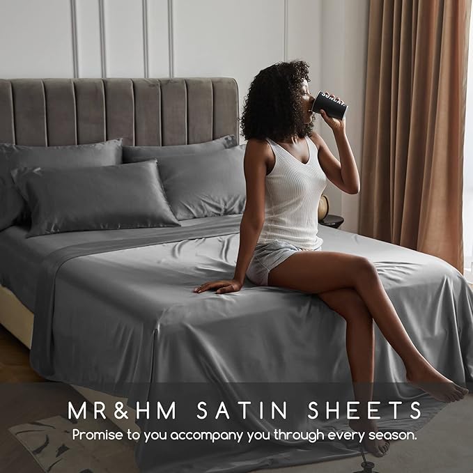 MR&HM Satin Bed Sheets, Queen Size Sheets Set - Image 6