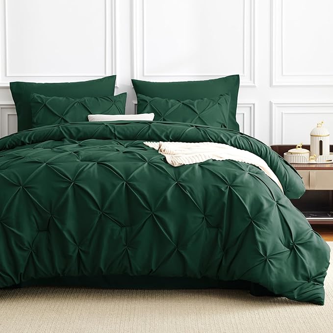 CozyLux Queen Comforter Set Emerald Green, 7 Pieces Pintuck Bed in A Bag - Image 8