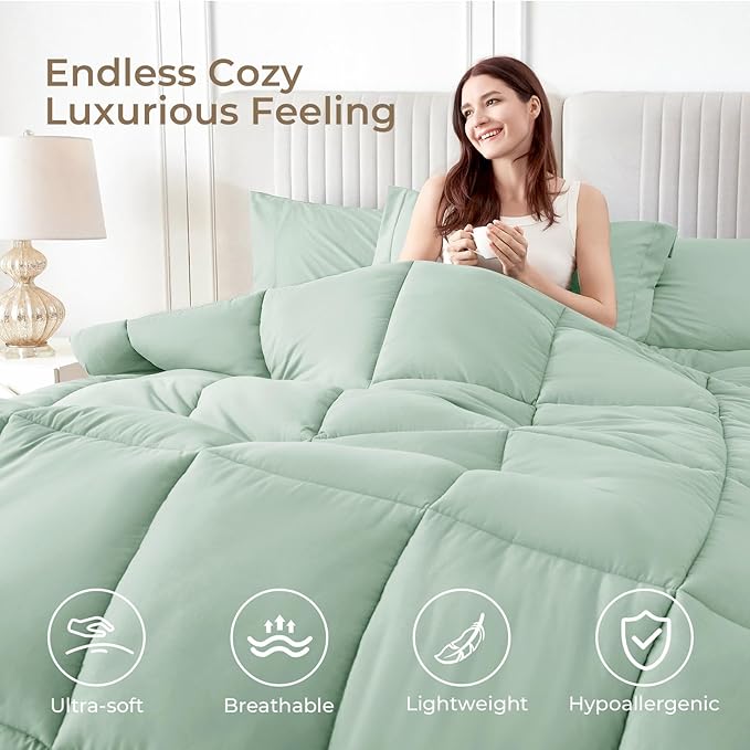 Sasttie Queen Comforter Set, 7 Pieces Bed in a Bag Queen, Complete Bedding Set - Image 2