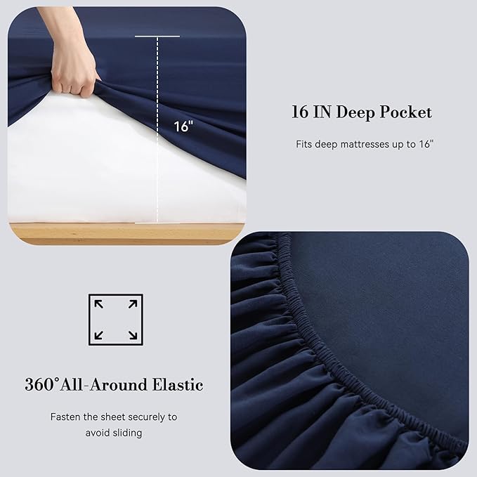 Full Sheet Set 4 Piece, Wrinkle Free, Oeko-Tex Certified Bedsheets，Navy Blue - Image 3