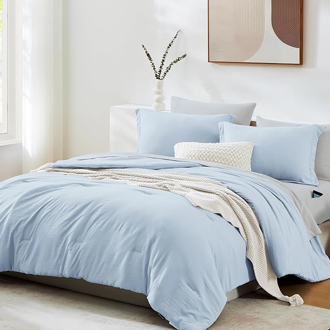 WRENSONGE Full Size Comforter Set- 7 Pieces Ice Blue Bed in a Bag Full Size - Image 2