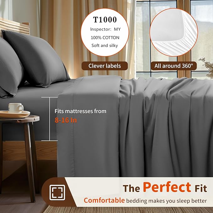 LBRO2M 1000 Thread Count 100% Egyptian Cotton Sheets Set Twin XL, 3 Piece Sets - Image 3
