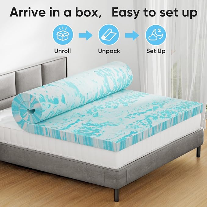 OLIXIS Gel Memory Foam Mattress Topper, Twin 3 Inch, Cooling Gel Infused Soft - Image 6