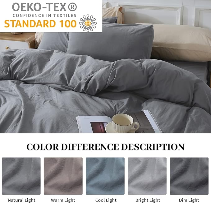 NEXHOME PRO Cotton Duvet Cover Set King Size Linen Look Textured Organic - Image 2