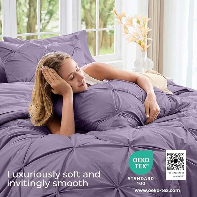 Sasttie Twin Comforter Set, 5-Piece Bed in a Bag, Pintuck Bedding Sets - Image 3