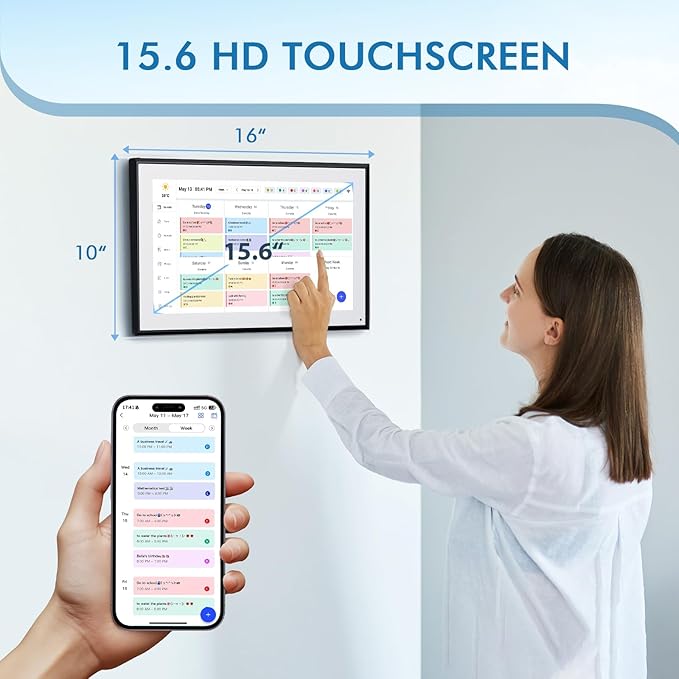 Calendar Digital 15.6 Inch Electronic Calendar&Chore Chart, 1920 * 1080P IPS Touchscreen Wall Smart Weekly and Monthly Planner for Family Black Gift for Mother mom Women-DeskoryOffice