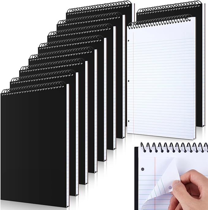10 Packs 8.5" x 11" Top Spiral Notebook with 3 Hole Punched Legal Pads College Ruled Notepad 50 Sheets Hard Cardboard Paper Wirebound Notepad for Office School Business (White)-DeskoryOffice