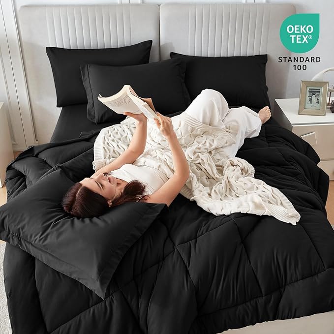 Sasttie California King Comforter Set Black, 7 Pieces Cal King Bed in a Bag - Image 5