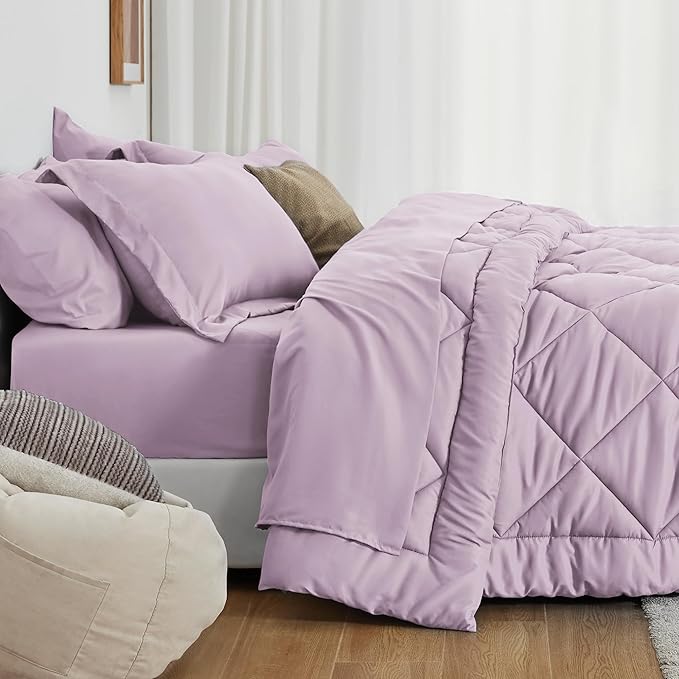 Love's cabin King Size Comforter Set Light Purple, 7 Pieces King Bed in a Bag - Image 3