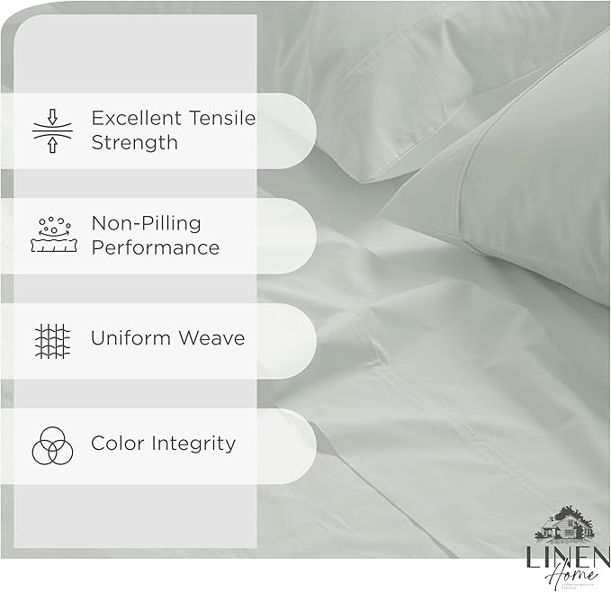 Linen Home 100% Cotton Percale Sheets Queen Size, Dove Grey, Deep Pocket - Image 2