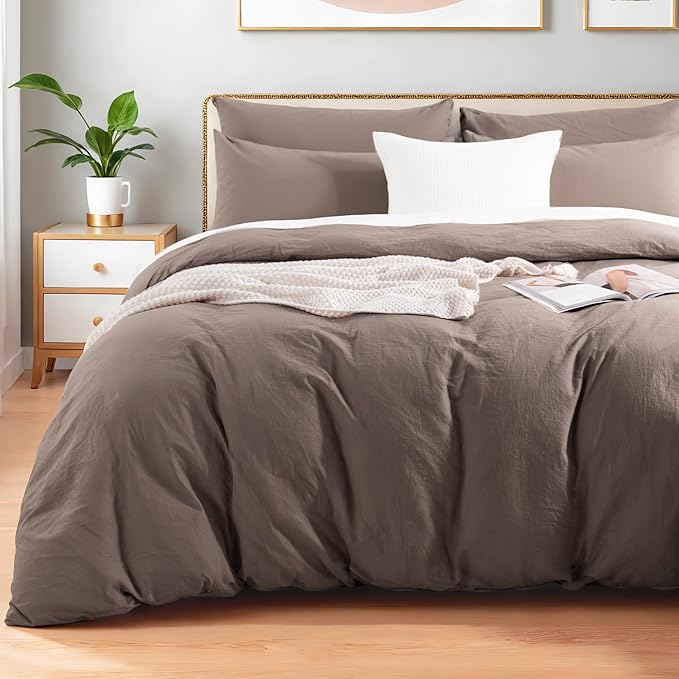 NEXHOME PRO 100% Washed Cotton Duvet Cover Twin Size, Ogranic Natural Linen by NEXHOMEPRO