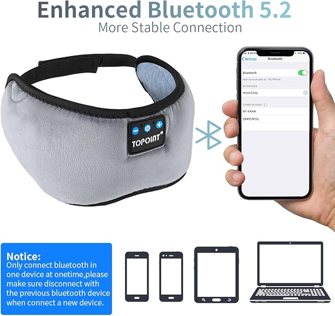 TOPOINT Sleep Mask with Headphones Bluetooth 5.4 Wireless, Sleep Headphones - Image 8