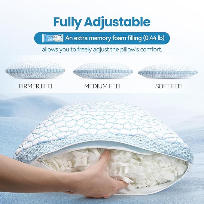 QUTOOL Cooling Pillows for Sleeping, Shredded Memory Foam Pillows King Size Set - Image 5