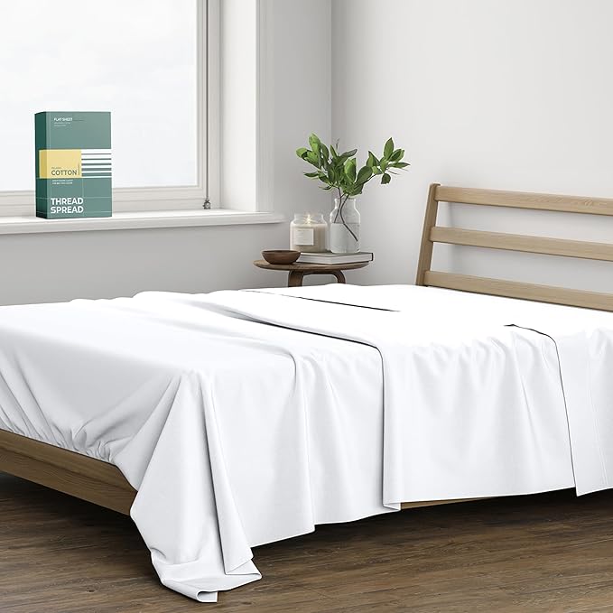 THREAD SPREAD 100% Organic Cotton Percale Flat Sheet Queen Size by THREADSPREAD