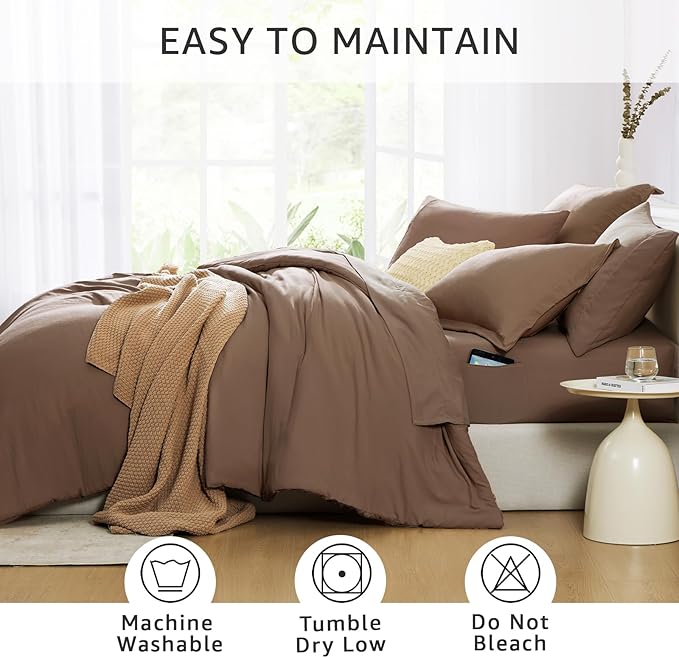 WRENSONGE King Size Comforter Sets, 7 Pieces Soft Brown Bed in a Bag King - Image 3