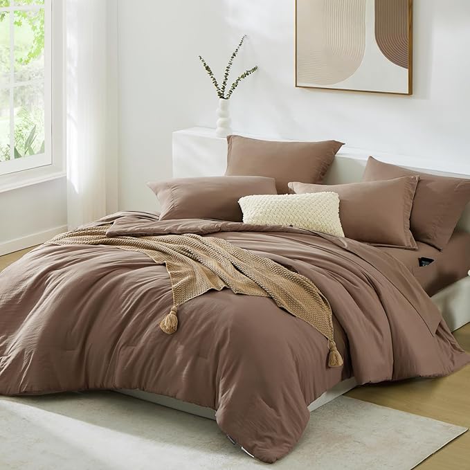 WRENSONGE King Size Comforter Sets, 7 Pieces Soft Brown Bed in a Bag King - Image 6