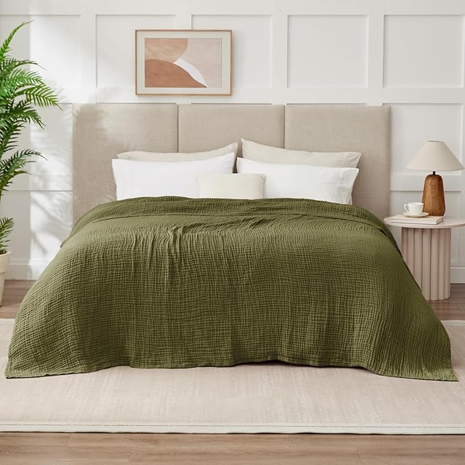 100% Cotton Muslin Blanket Queen 90" x 90", Breathable and Lightweight Cotton - Image 7