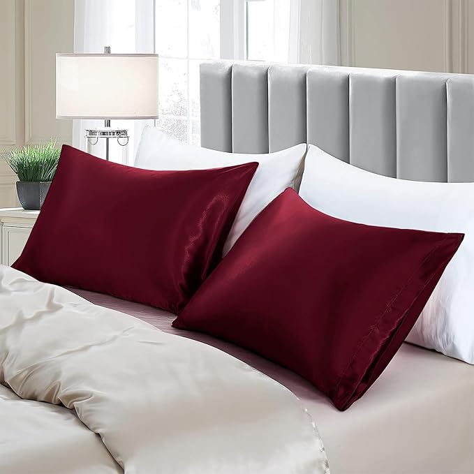 Aormenzy Satin Pillow Cases for Women Standard Size Set of 2, Burgundy Satin - Image 4