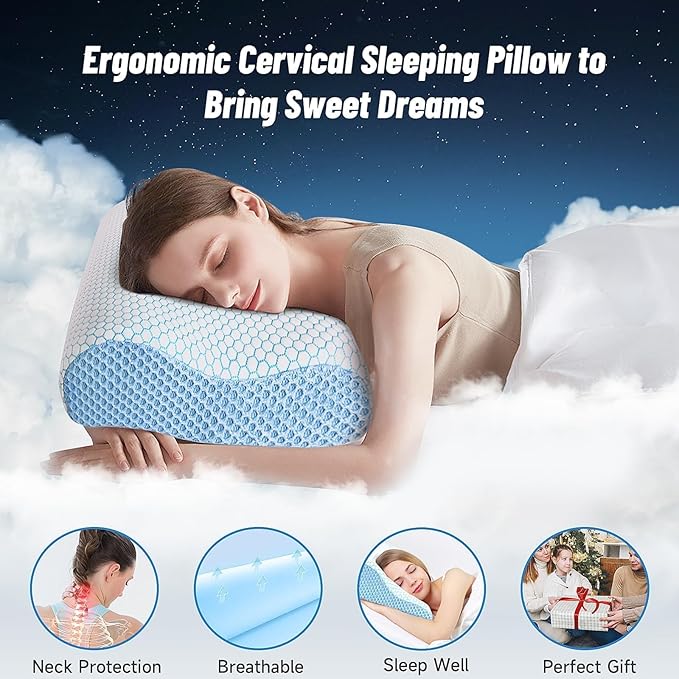 CloudBliss Memory Foam Pillow, Ergonomic Neck Contour Cervical Pillow - Image 4