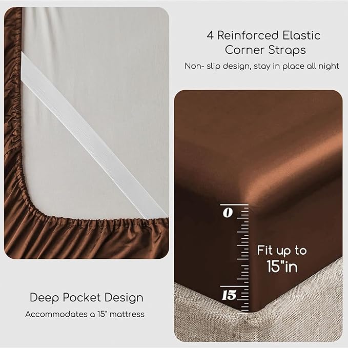 MR&HM Satin Bed Sheets, Queen Size Sheets Set - Image 5