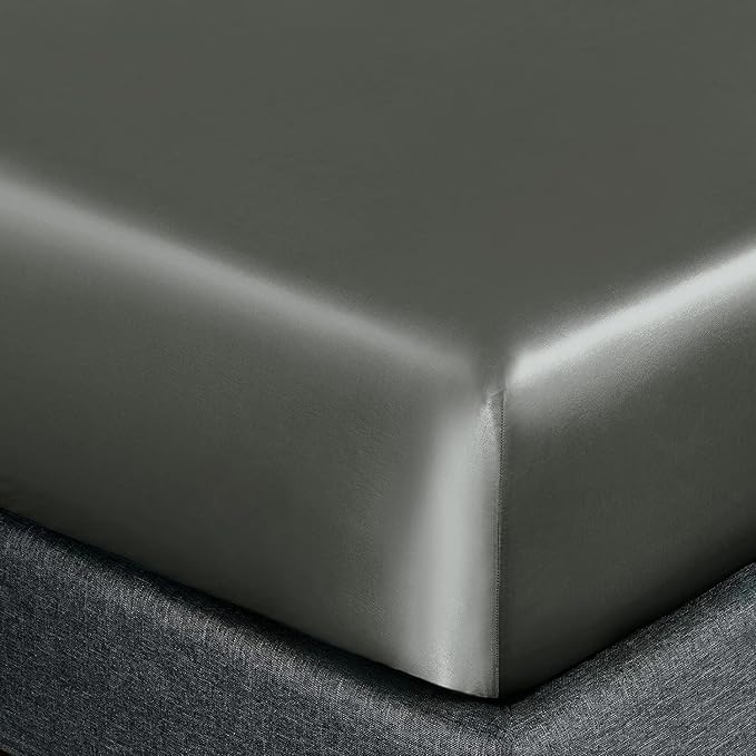 Homiest Dark Grey Satin Fitted Sheet King Size, Deep Pocket, Luxury & Ultra - Image 3