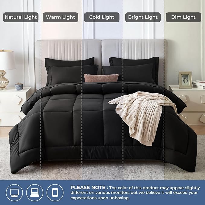 Sasttie Full Size Comforter Sets Black, 7 Pieces Bed in a Bag Full, Complete - Image 8