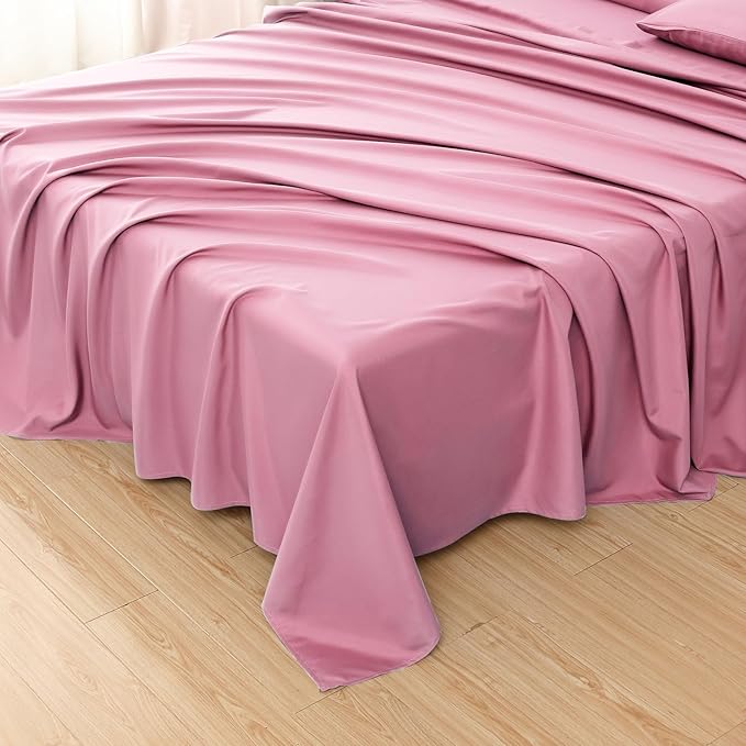 Toodou Silky Soft, Most Comfortable and Luxurious Pink Queen Flat Sheet is Made - Image 4