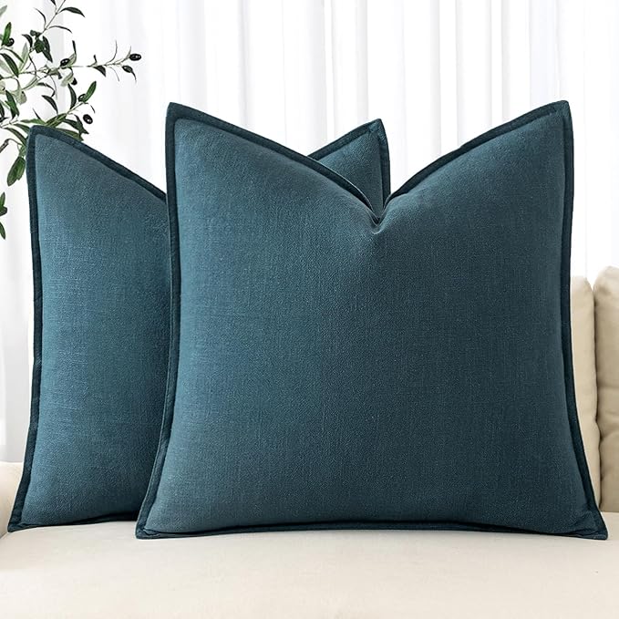 MIULEE Decorative Linen Euro Sham Pillow Covers 24x24 Blue ​Boho Farmhouse​ by MIULEE