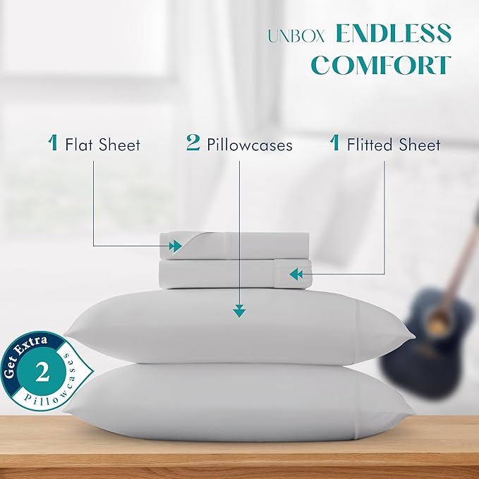 XOOX Linen 100% Egyptian Cotton Queen Sheet Set - Image 3
