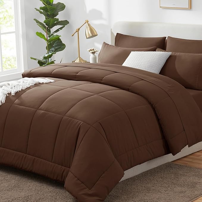 CozyLux Queen Comforter Set Brown, 7 Pieces Bed in a Bag, All Season Bedding by CozyLux