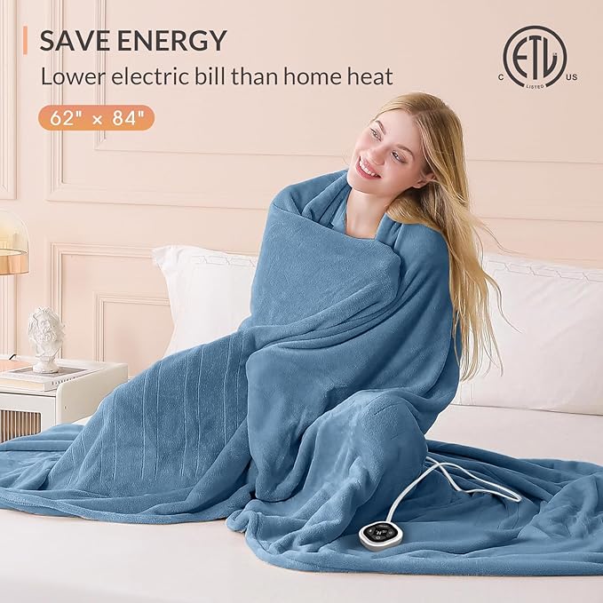 HOMLYNS LuxeHeat Heated Blanket Electric Blanket Twin Size, Soft Flannel Sherpa - Image 6