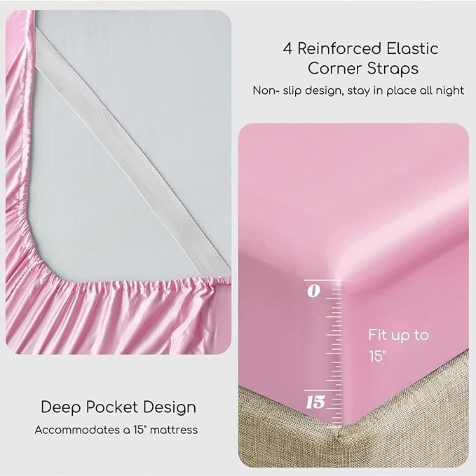 MR&HM Satin Bed Sheets, Queen Size Sheets Set - Image 4