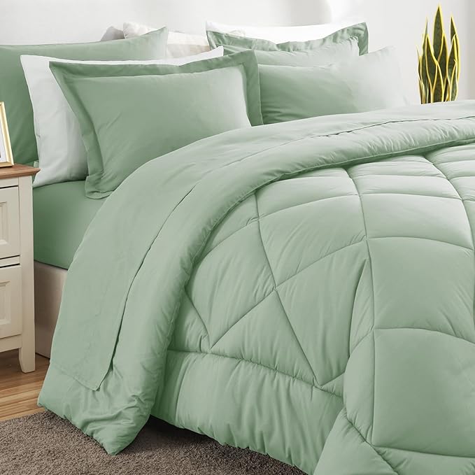 CozyLux King Size Comforter Set Sage Green - Image 8