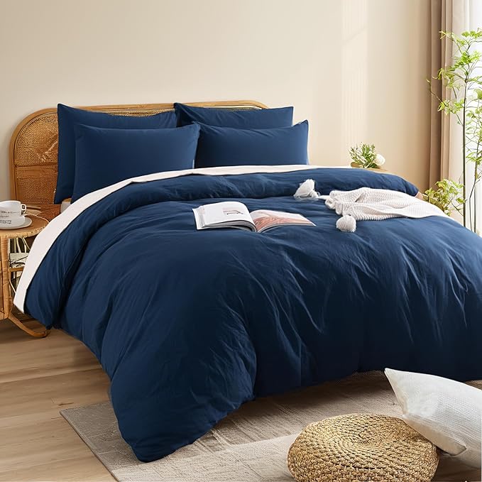 NEXHOME PRO Duvet Cover Set 100% Washed Cotton California Kingn 104"x98" - Image 3