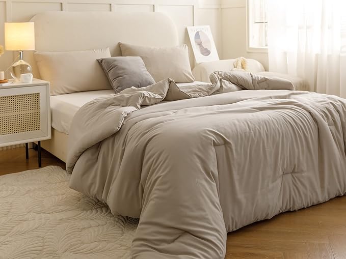 ROSGONIA California King Comforter Set Oatmeal, All Season Bedspread Blanket - Image 5