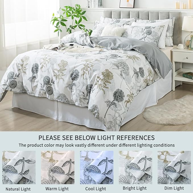 FADFAY Floral Duvet Cover Set Twin XL 100% Cotton College Bedding Ink Grey - Image 5