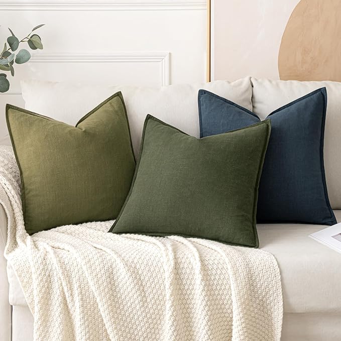 MIULEE Decorative Linen Euro Sham Pillow Covers 26x26 Dark Olive Green Boho - Image 4