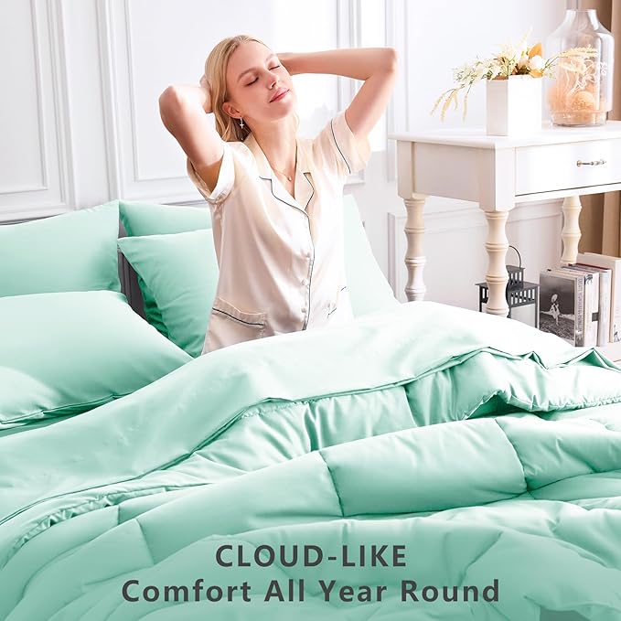 CozyLux King Size Comforter Set Mint Green, 7 Pieces Bed in a Bag, All Season - Image 4