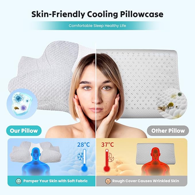 DUMOS Cervical Neck Pillow for Sleeping, Cooling Ergonomic Memory Foam Pillow - Image 3