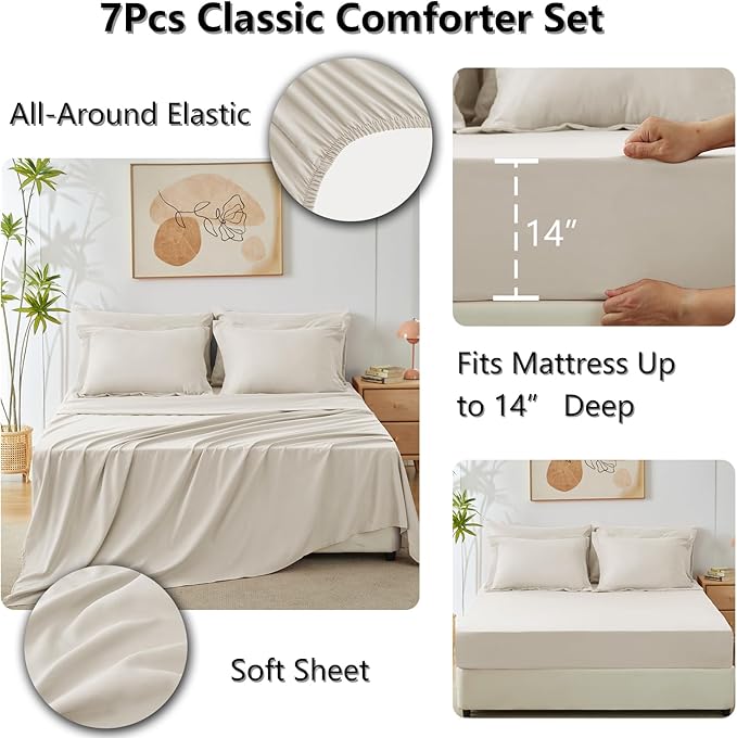 CozyLux Oversized King Comforter Set Beige - Image 5